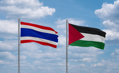 Palestine and Thailand flags, country relationship concept