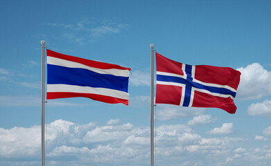 Norway and Thailand flags, country relationship concept