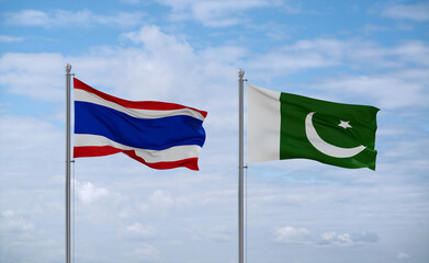 Pakistan and Thailand flags, country relationship concept