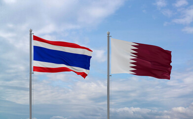Qatar and Thailand flags, country relationship concept