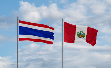 Peru and Thailand flags, country relationship concept