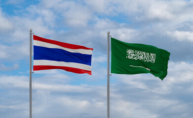 Thailand and Saudi Arabia flags, country relationship concepts