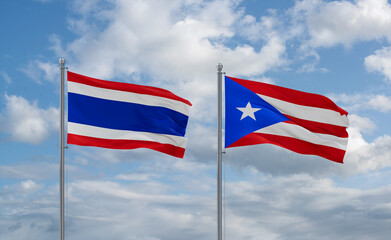 Puerto Rico and Thailand flags, country relationship concept