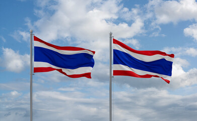 Two Thailand flags, country relationship concept