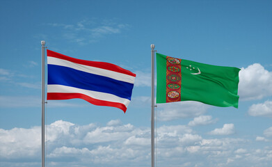Turkmenistan and Thailand flags, country relationship concept