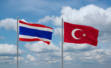 Turkey and Thailand flags, country relationship concept