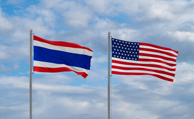USA and Thailand flags, country relationship concepts