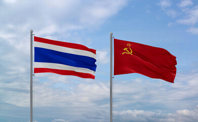 Soviet Union and Thailand flags, country relationship concept