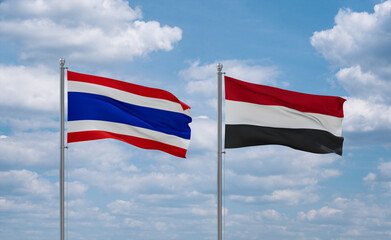 Yemen and Thailand flags, country relationship concept