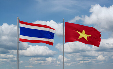 Vietnam and Thailand flags, country relationship concept