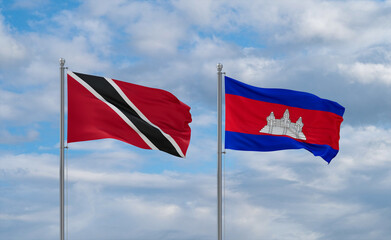 Cambodia and Trinidad, Tobago, flags, country relationship concept