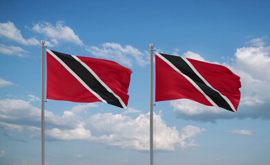 Two Trinidad and Tobago flags, country relationship concept