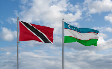 Uzbekistan and Trinidad, Tobago, flags, country relationship concept