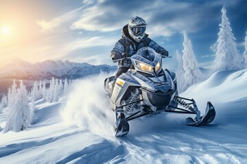 Fototapeta na wymiar Snowmobile, transport concept. Background with selective focus and copy space
