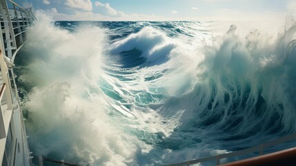 sea and waves Wave caused by cruise ship , generative ai 