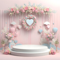 Podium Background with Flowers and a Heart on the Wall