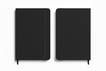 Black cover notebook mockup on white background