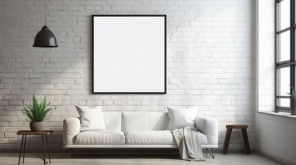 mockup of an empty, blank poster in a modern loft, copy space, 16:9