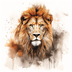 Hand-drawn Rustic Lion Illustration in Warm Earth Tones and Mixed Media Textures