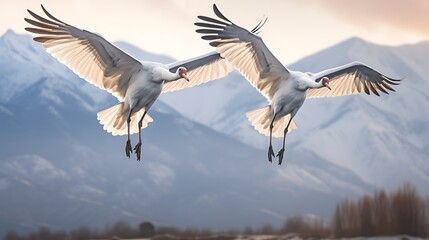 3D rendering of a pair of Sandhill Cranes in flight
