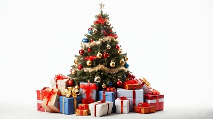 Obraz na płótnie Canvas Christmas tree around with gifts isolated on white background