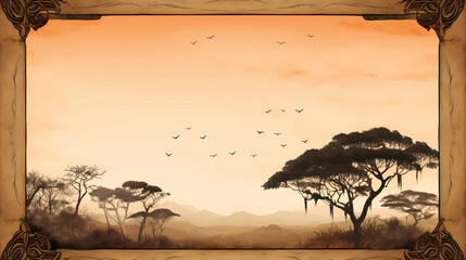 dark frame with africa theme, border with negative space, empty space