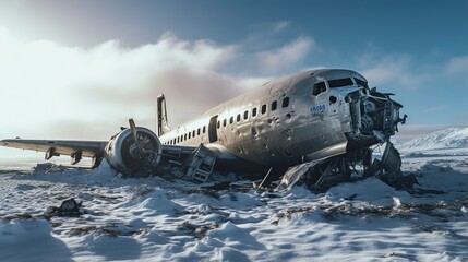 crashed plane in the snow