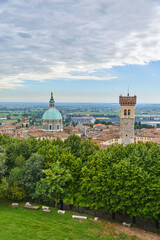 Fototapeta na wymiar Panoramic view of Lonato del Garda, the Cathedral and the city tower (Torre civica). 