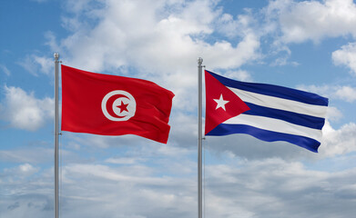 Cuba and Tunisia flags, country relationship concept