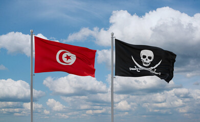 Pirate and Tunisia flags, country relationship concept