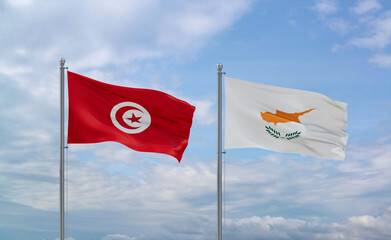 Cyprus and Tunisia flags, country relationship concept