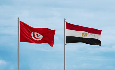 Egypt and Tunisia flags, country relationship concept