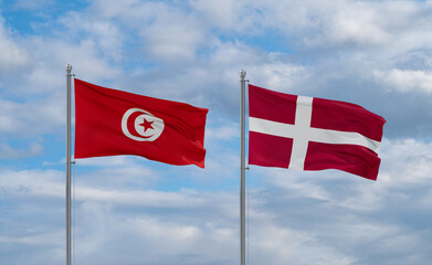 Denmark and Tunisia flags, country relationship concept