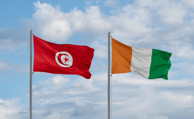 Ivory Coast and Tunisia flags, country relationship concept