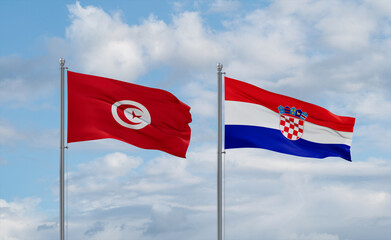 Croatia and Tunisia flags, country relationship concept