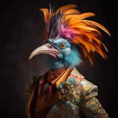 Bird in Whimsical Animal Costume: A Vibrant Display of Color and Texture Captured with Zeiss Otus Lens Detail