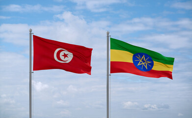 Ethiopia and Tunisia flags, country relationship concept