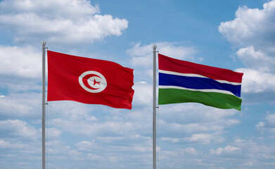 Gambia and Tunisia flags, country relationship concept