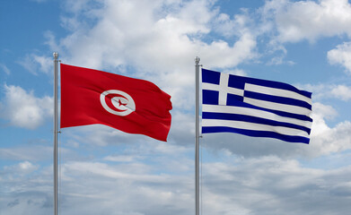 Greece and Tunisia flags, country relationship concept