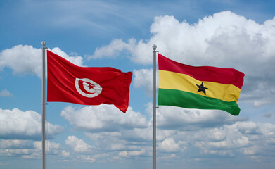 Ghana and Tunisia flags, country relationship concept