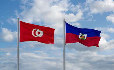 Haiti and Tunisia flags, country relationship concept