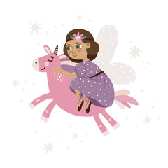 Vector illustration of a cute fairy in pink flowers. Suitable for printing posters, stickers, cards and much more