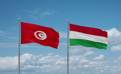 Hungary and Tunisia flags, country relationship concept