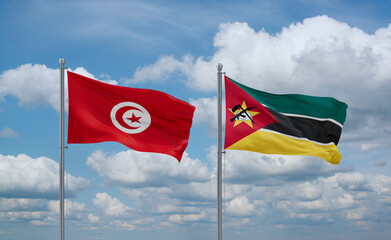 Mozambique and Tunisia flags, country relationship concept