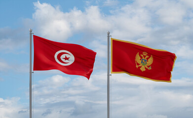 Montenegro and Tunisia flags, country relationship concept