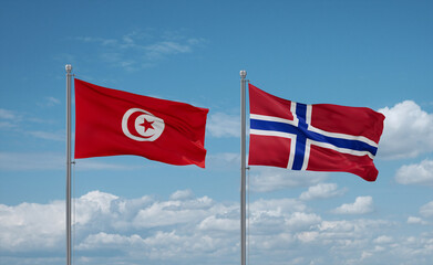 Norway and Tunisia flags, country relationship concept