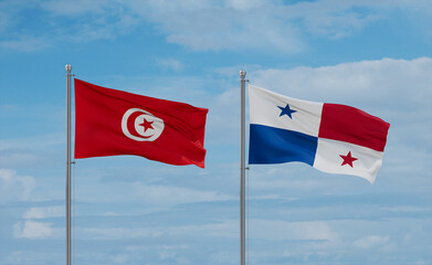 Panama and Tunisia flags, country relationship concept