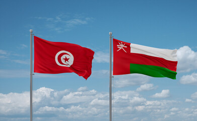 Oman and Tunisia flags, country relationship concept