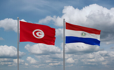 Paraguay and Tunisia flags, country relationship concept
