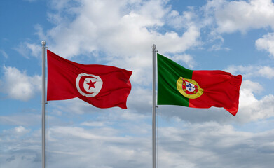 Portugal and Tunisia flags, country relationship concept